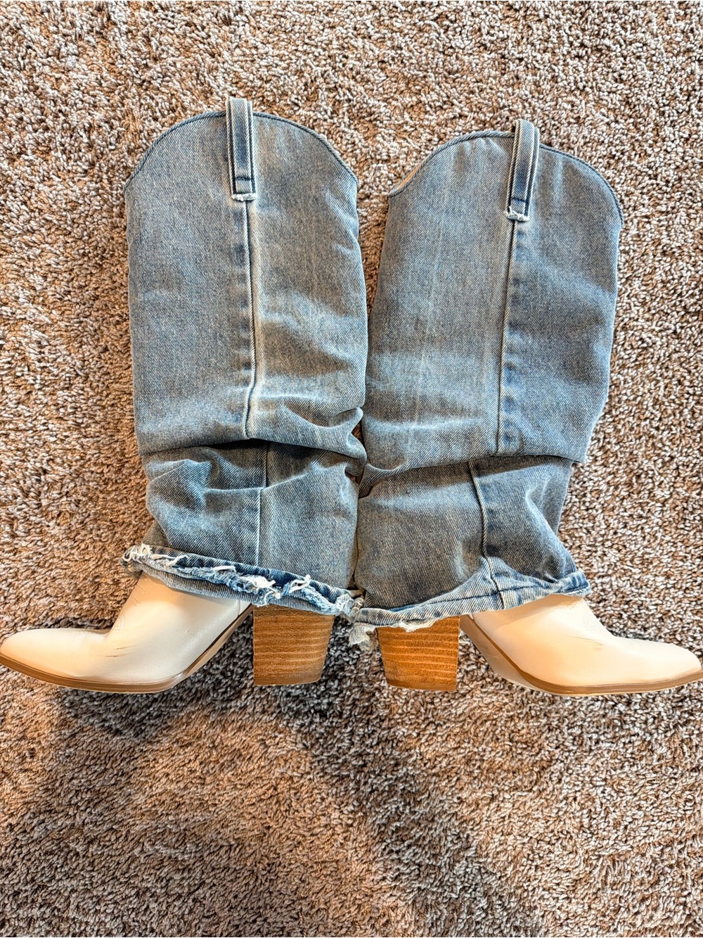 Steve Madden Denim & Cream Slouch Cowboy Boots - Picture 2 of 7
